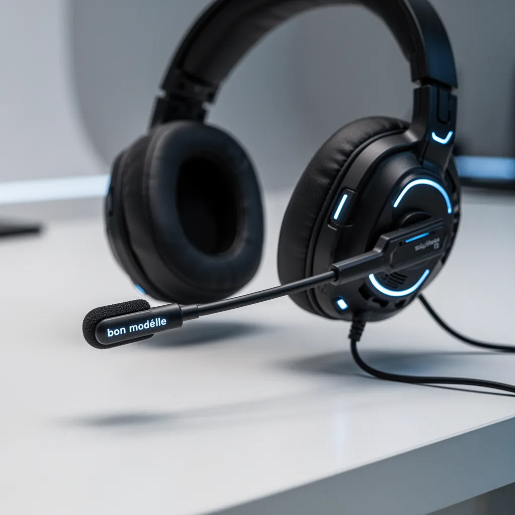 Casque posé sur un bureau avec bras de micro détachable, clavier mécanique et écran affichant un logiciel de capture audio