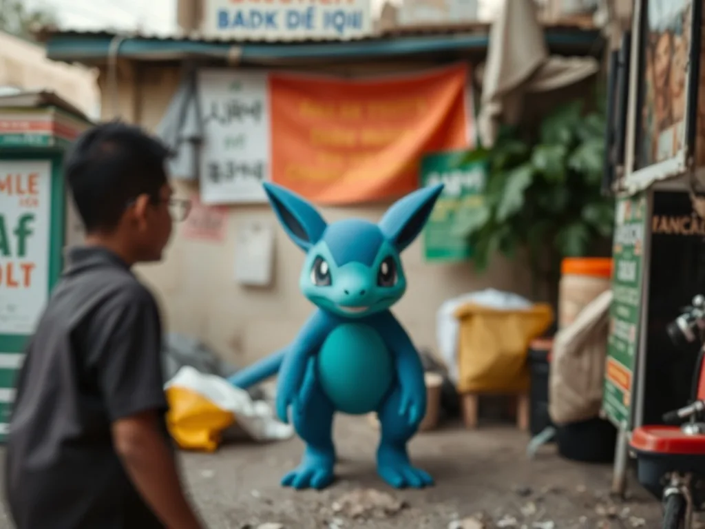 Illustration de Toxizap, un petit Pokémon de type Poison et Électrik, debout sur un fond coloré.